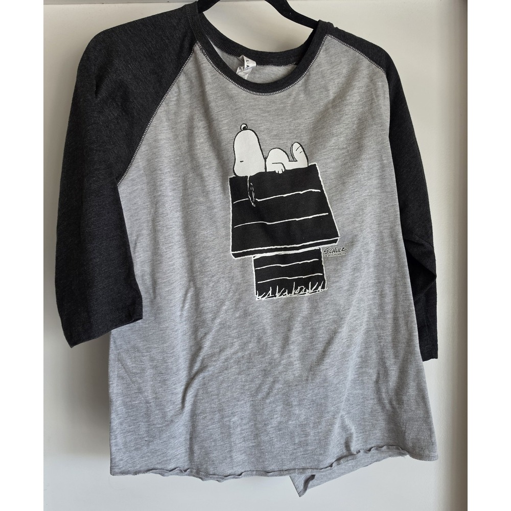 L.A.T Unisex Snoopy T-Shirt Grey Black 3/4 Sleeve Casual Tee Top Retro